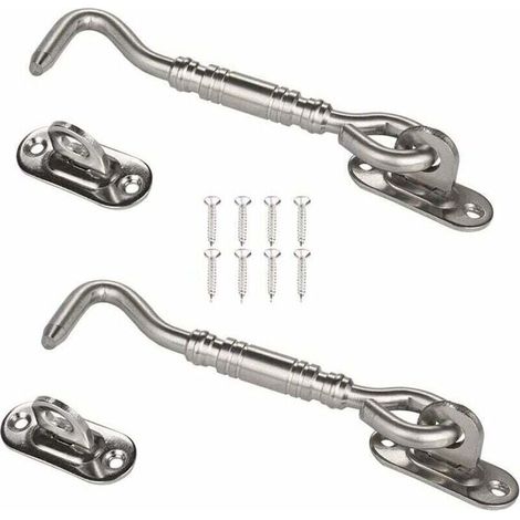 Crochet de Cabine,2 Pack Acier Inoxydable Abri de Verrouillage 6 Pouces Portail Loquet pour Verrou Fenêtre de Porte Argent (1/4)