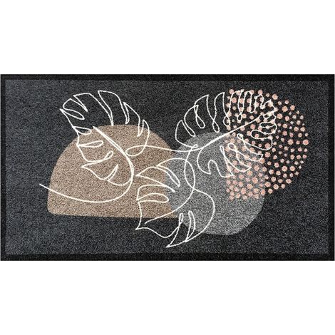 Tapis d'entrée Geometric Tropical Leaves gris - 66x120 cm