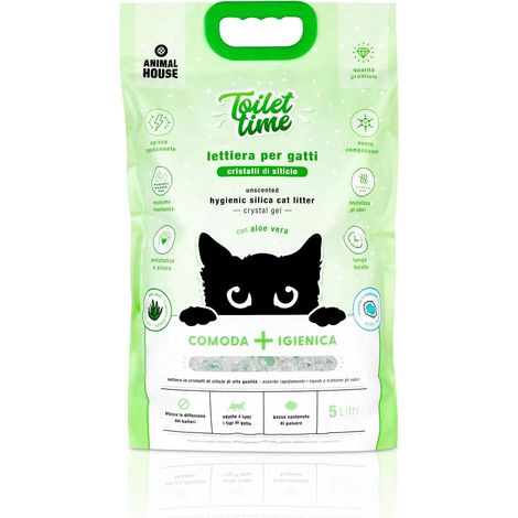 Litière en Cristaux de Silicium pour Chats - Antistatique et sûre - sans poussière - Ultra absorbante - Retient Les odeurs (Aloe, 5L) (1/5)