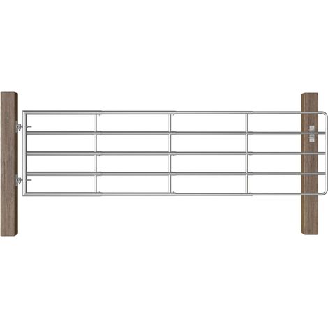 Portail de pâturage à 5 tubes en acier (115-300)×90 cm argent