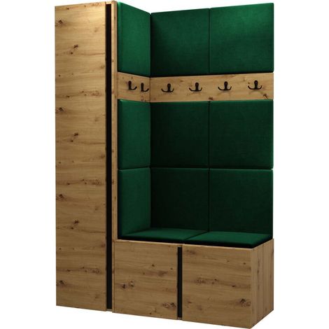Meuble d'entrée Pinis IX, Chêne Artisan, 186x124x46cm, Tissu, Stratifié, À poser, Murale