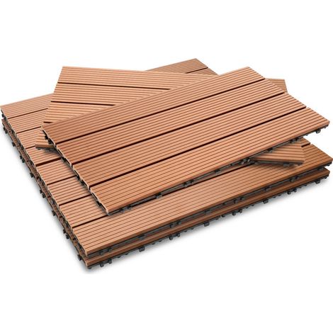 SWANEW Piastrella per terrazza Piastrelle per giardino ad incastro Rivestimento Piastrelle ad incastro in legno composito WPC 60x30 marrone 54pz
