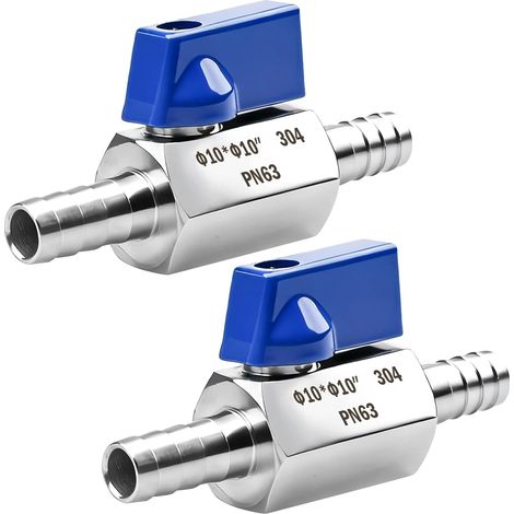 Lot de 2 robinets à boisseau sphérique de 10 mm en acier inoxydable avec ardillon, vanne d'arrêt à joint pagode, double raccord pagode, robinet de jardin, valves à boisseau sphérique pour eau, gaz (1/5)