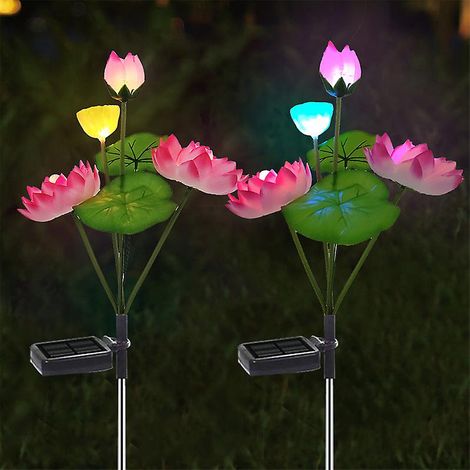 Set mit 2 mehrfarbigen, lotusförmigen Solarlaternen zur Dekoration von Garten und Terrasse - Solarleuchten für den Außenbereich (rosa) (1/5)