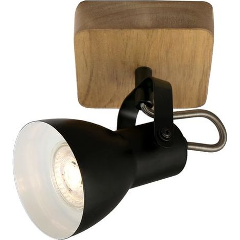 Applique murale Spot mural pivotant rétro GU10 35 W noir bois-métal Briloner (1/5)