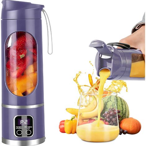 Mixeur Smoothie Portable 450 ML, Blender Portable Smoothie, Rechargeable Mini Blender smoothie avec 12 Lames, Écran LED, pour la Préparation de Milk-Shakes, jus de Fruits, Smoothies, Violet (1/5)