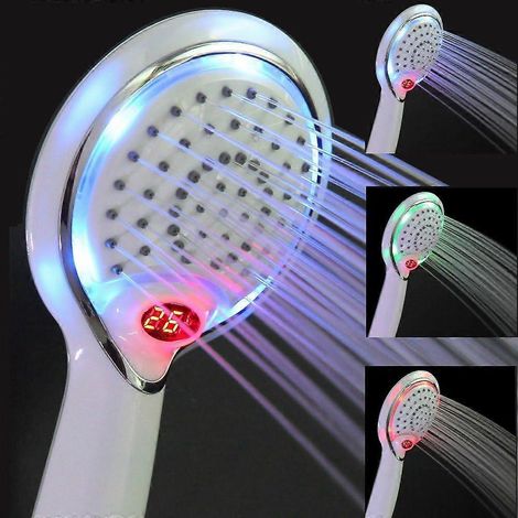 Pommeau de douche LED, douchette LED, pommeau de douche à 3 couleurs avec contrôle de température, pommeau de douche LED avec contrôle de température, douchette de douche avec contrôle de température (1/5)