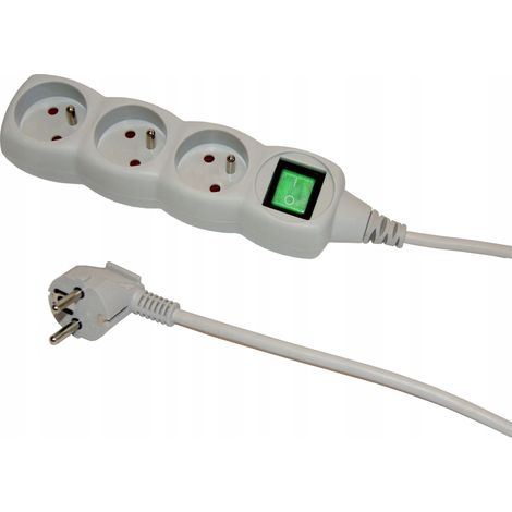 Multipresa a 3 prese con interruttore, grigia, 250 V, IP20, 3 m