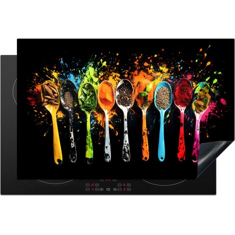 PROTECTION PLAQUE INDUCTION Cuillères - Épices - Moderne - Graffiti - Peinture - Coloré Couvre Plaque De Cuisson 81x52 cm