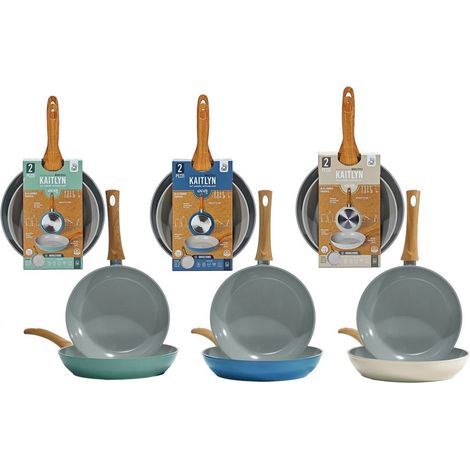 TrAdE Shop Traesio - Set 2pz Padelle Antiaderenti In Alluminio Forgiato Manico Soft Touch Effetto Legno ø24/28cm -