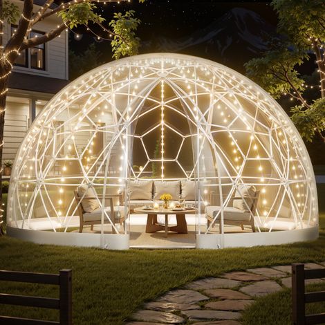 Tente à Bulle Dôme, 4,5 x 2,9 m, Tente Igloo Transparente Résistante, 10 à 14 Personnes, avec Fenêtres, pour Extérieur, Camping, Terrasse, Arrière-cour, Fête, Anniversaire, Mariage (1/5)