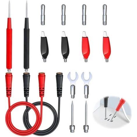 16 Piece Multimeter Test Lead Kit with Alligator Clip and 4mm Banana Plugs Insulated Test Probes Replaceable Multimeter Test Tip for Automotive Diagnostic and Professional Electrical Testing (1/5)