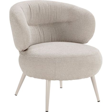 Fauteuil lounge en tissu polyester doux et pieds en métal laqué coloris beige - LIVONE (1/5)