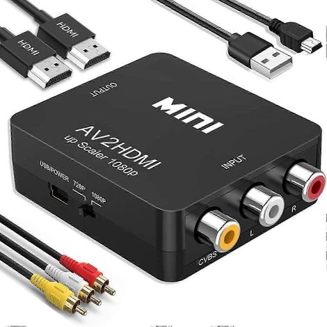 Adaptateur vidéo composite vers HDMI, mini convertisseur AV 1080p, compatible avec les périphériques de sortie vidéo RCA. (1/5)