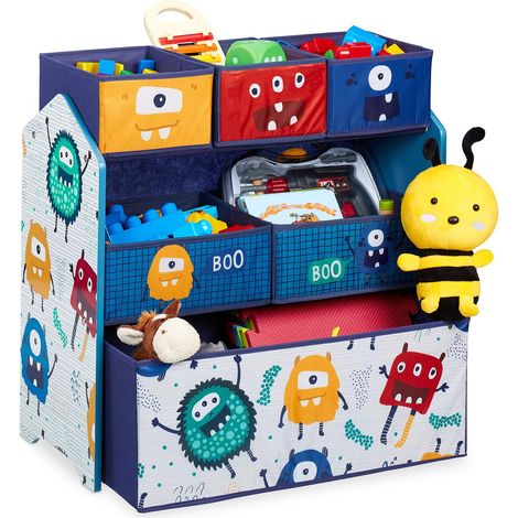Étagère Enfants à 6 boîtes, Motif Monstres, Commode à Jouets, 66x69,5x30 cm, Chambre d'enfant, Multicolore (1/5)