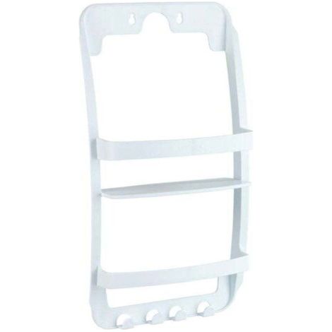 QORVA-Etagère de Douche Universelle à Suspendre , Accessoire salle de bain, 2 paniers de rangement et 4 crochets, Montage facile, Plastique, 26x54,5x11,5 cm, Blanc (1/4)