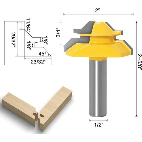 Punta per fresa a 45 gradi con bloccaggio, 12,7 mm, per legno, fresa per scanalature, fresa per tenoni, utensile per taglio del legno per macchine per incisione e decoupage. (1/4)
