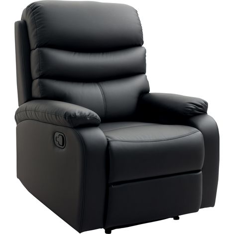PU Leather Reclining Chair, Manual Recliner Chair with Padded Armrests, Retractable Footrest and Wood Frame, Black (1/5)