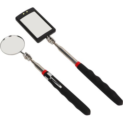 Juego de 2 espejos de inspección telescópicos con iluminación LED, flexibles y retráctiles, con herramientas de montaje redondas y cuadradas. (1/5)