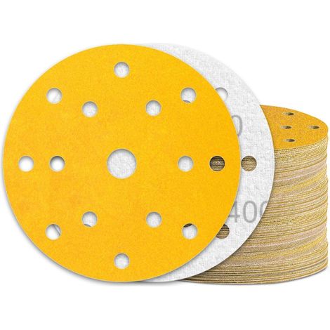 Schleifpapier 150mm Klett 15 Loch-Gelb 60 St&xFCck K&xF6rnung 400 (1/5)