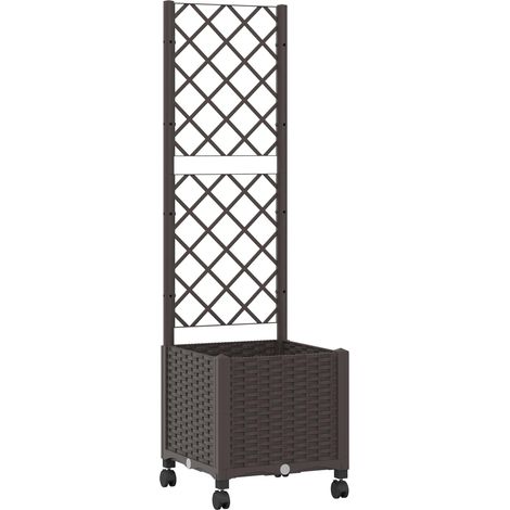 Garden Planter with Trellis&Wheels Brown 40 x 40 x 146 cm PP vidaXL