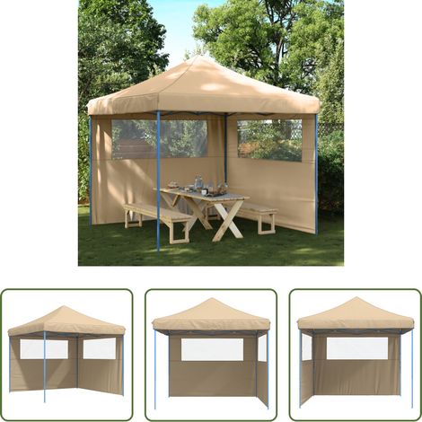 vidaXL Freizeitzelt -  Partyzelt Faltbar Pop-Up mit 2 Seitenteilen Beige (1/5)