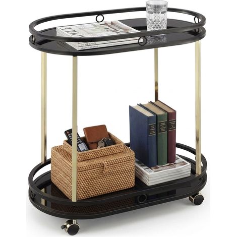 Carrello da cucina con 2 ripiani in vetro, nero/oro (1/5)