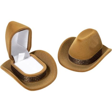 Portagioie unico in stile cappello da cowboy, portagioie in velluto western per matrimoni, regalo originale per spose e fidanzamenti, marrone (1/5)