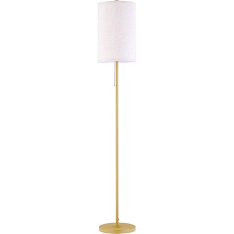 Lampadaire pour salon, lampadaire avec abat-jour en lin, interrupteur à chaînette, lampe sur pied avec pied en acier, douille E27, lampadaire pour chambre, blanc crème