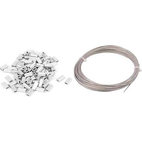Steel Wire Cable Rope 10M L 1mm Dia Aluminum Crimp Buckle (1/5)