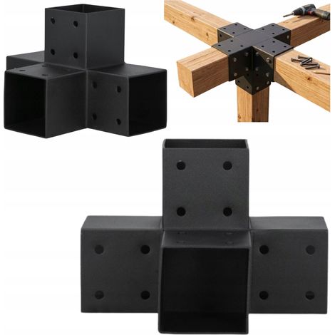 Juego de 2 conectores de postes de madera, medianos, de acero galvanizado, negros. (1/5)