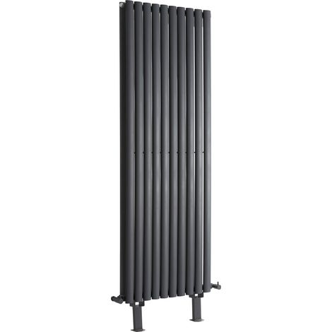 Hudson Reed Vitality - Radiateur Vertical sur Pieds Anthracite à Double Cœur de Chauffe - 178cm x 59cm