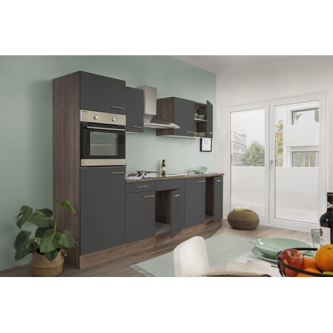 Küche Küchenzeile Leerblock Einbauküche Eiche York Grau Oliver 270 cm Respekta