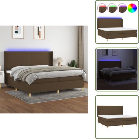 Sommier à lattes de lit matelas et LED Marron foncé 200x200 cm - Sommier Tapissier - Lit Avec Led - Matelas À Ressorts Ensachés - Têted Lit Ajustable - Éclairage Led (1/5)