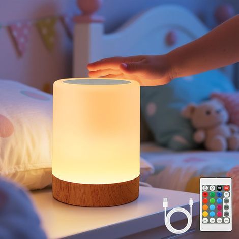 Touch-sensitive RGB LED bedside lamp, dimmable with remote control, USB-C rechargeable, for bedroom and camping (1/5)