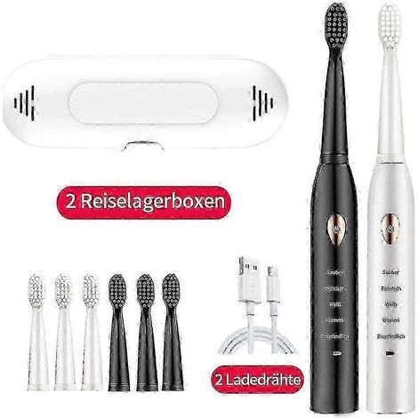 Brosse à dents électrique, 5 modes, minuteur intelligent de 2 minutes pour un nettoyage en profondeur, 2 pièces, bleue-AquaForge (1/5)