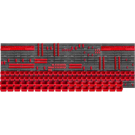 KADAX Werkstattwandregal, Wandplatten, 232 x 78 cm, Rot, 174 tlg.