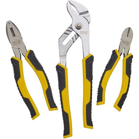 Stanley Juego de 3 Tenazas Acero Cepillado Ergonómico