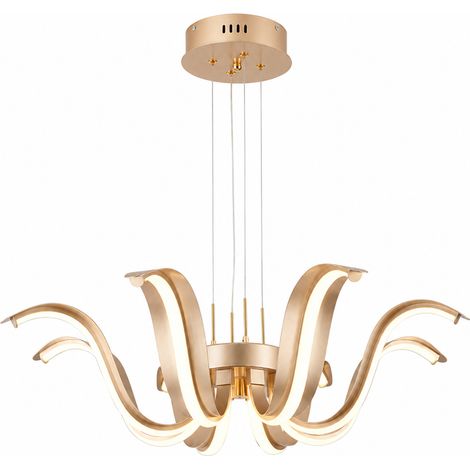 Grand lustre LED lotus ronde Ø74 cm, design moderne-plafonnier, 3 couleurs de lumière, dorée, pour salon