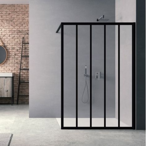 Paroi fixe Jacuzzi Loft Classic avec barre murale 100 cm, profilé noir mat et verre traité anticalcaire (1/5)