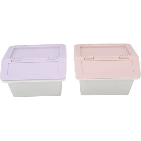 Boîte de rangement pour bureau violette rose, couvercle anti-poussière, design empilable, organisateur de soins cosmétiques pour garder l'ordre. (1/5)