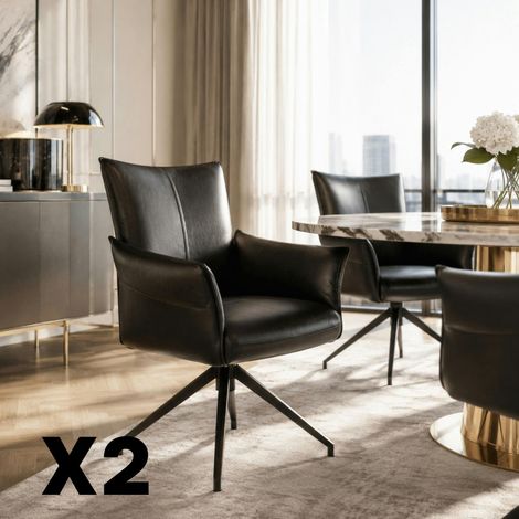Fauteuil de table pivotant cuir noir (x2) LOMBARDIE (1/5)