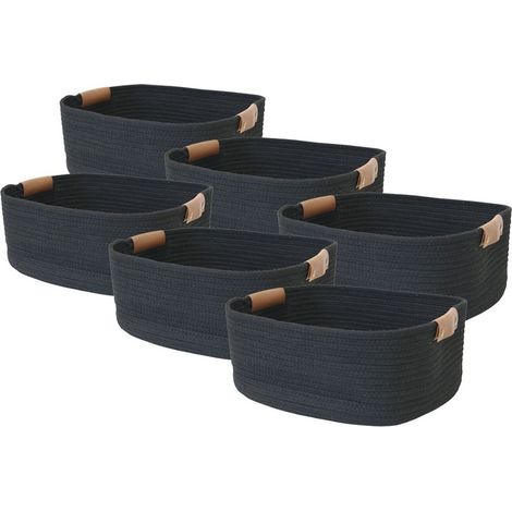 Lot de 6 paniers de rangement en coton noir 37 x 33 x 15 cm (1/5)