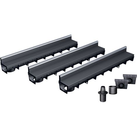 Pack de 3 caniveaux MEAPARK avec grille à fente + E-BLADE B en Inox