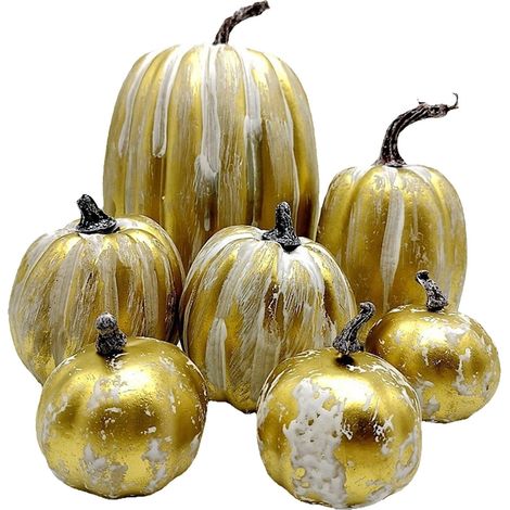 Citrouille Artificielle - En Mousse - Pour Décoration Automne Halloween Merci - Intérieur Extérieur - Lot de 7 (1/5)