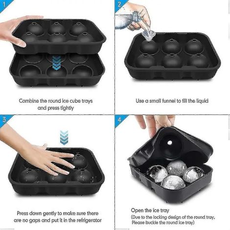 Moules à glaçonsMoule à glaçons et billes, silicone alimentaire sans BPA, 6 billes rondes Ø4,5 cm + 6 cubes carrés 5 x 5 x 5 cm, noir (1/4)