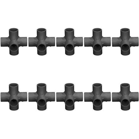 10 Stück PVC-Rohrverbinder, 6-Wege-Eckwinkel, 25 mm Innendurchmesser, Schwarz