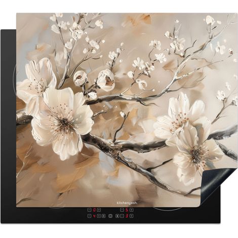 Induction Hob Protector Flowers - Abstract - Painted - Beige 60x52 cm