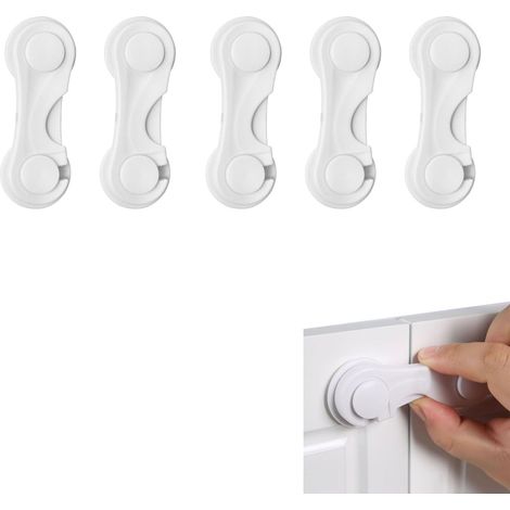 Lot de 5 pièces : verrou de réfrigérateur, verrou d'armoire, double verrou, verrou de porte d'armoire, adapté à diverses situations (blanc).