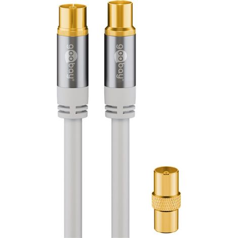 GOOBAY Cable de antena para TV (135 dB, 4 conectores dorados, conector coaxial hembra (5,0 m), color blanco